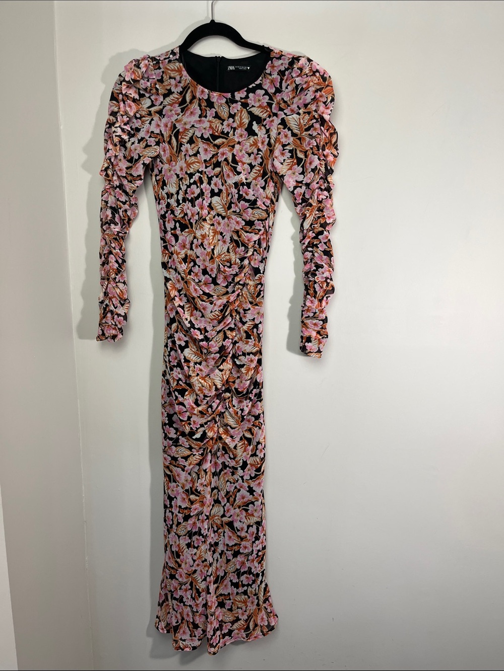 Zara Black Floral Long-Sleeve Maxi Dress